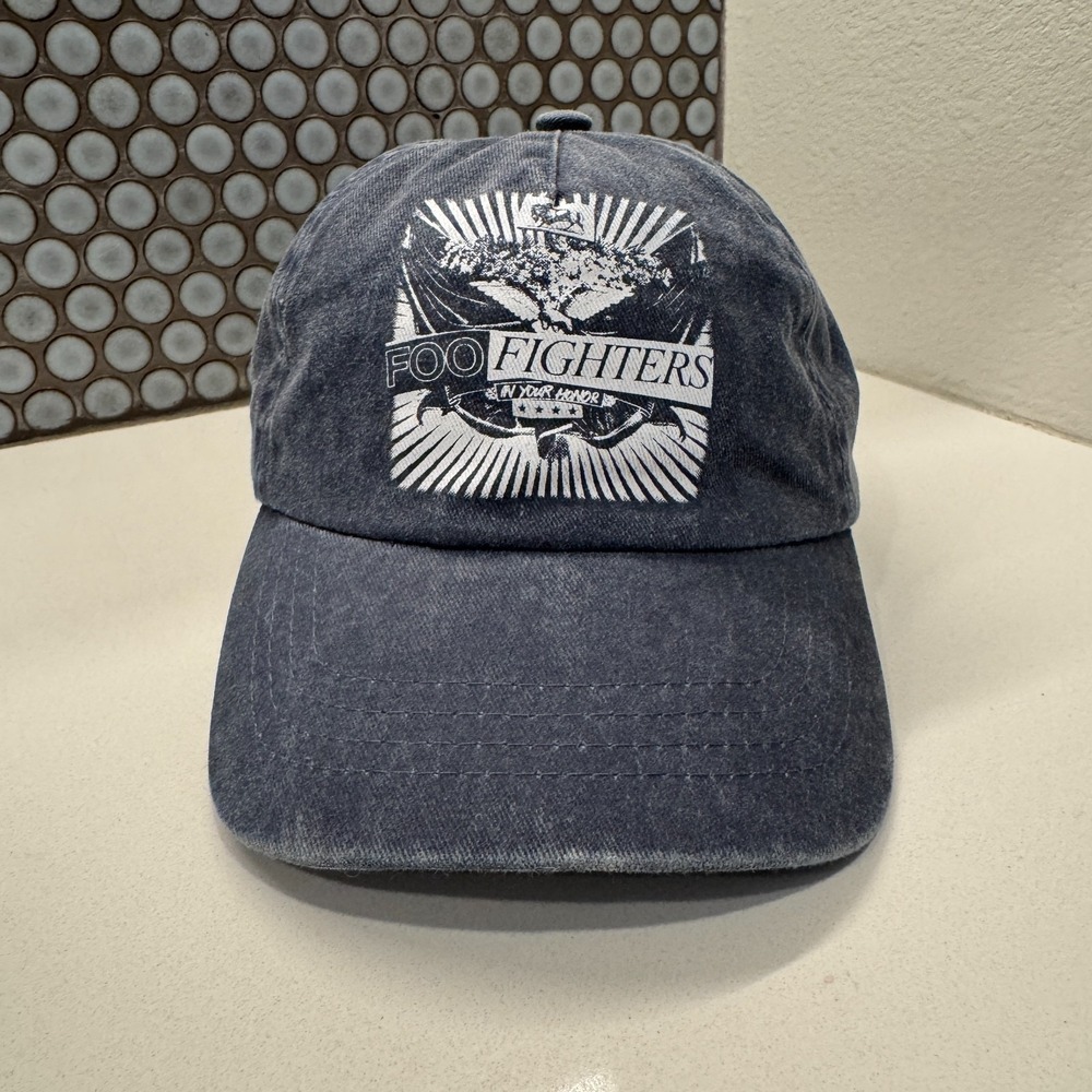 Vintage Foo Fighters Band Hat Cap Youth Logo Strap Back Blue Cotton Y2K Concert